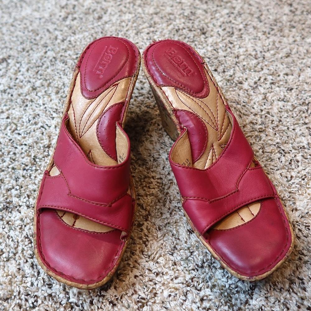 Børn Hot Pink and Tan Floral Wedges Stylish Slip-On Open Toed
